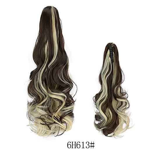 20〞Claw Ponytail Clip in Hair Extensions Hairpiece Synthetic Light Curly Soft Silky Nature Looking Heat-Resisting Different Colors for Women Fashion and Beauty-6H613#